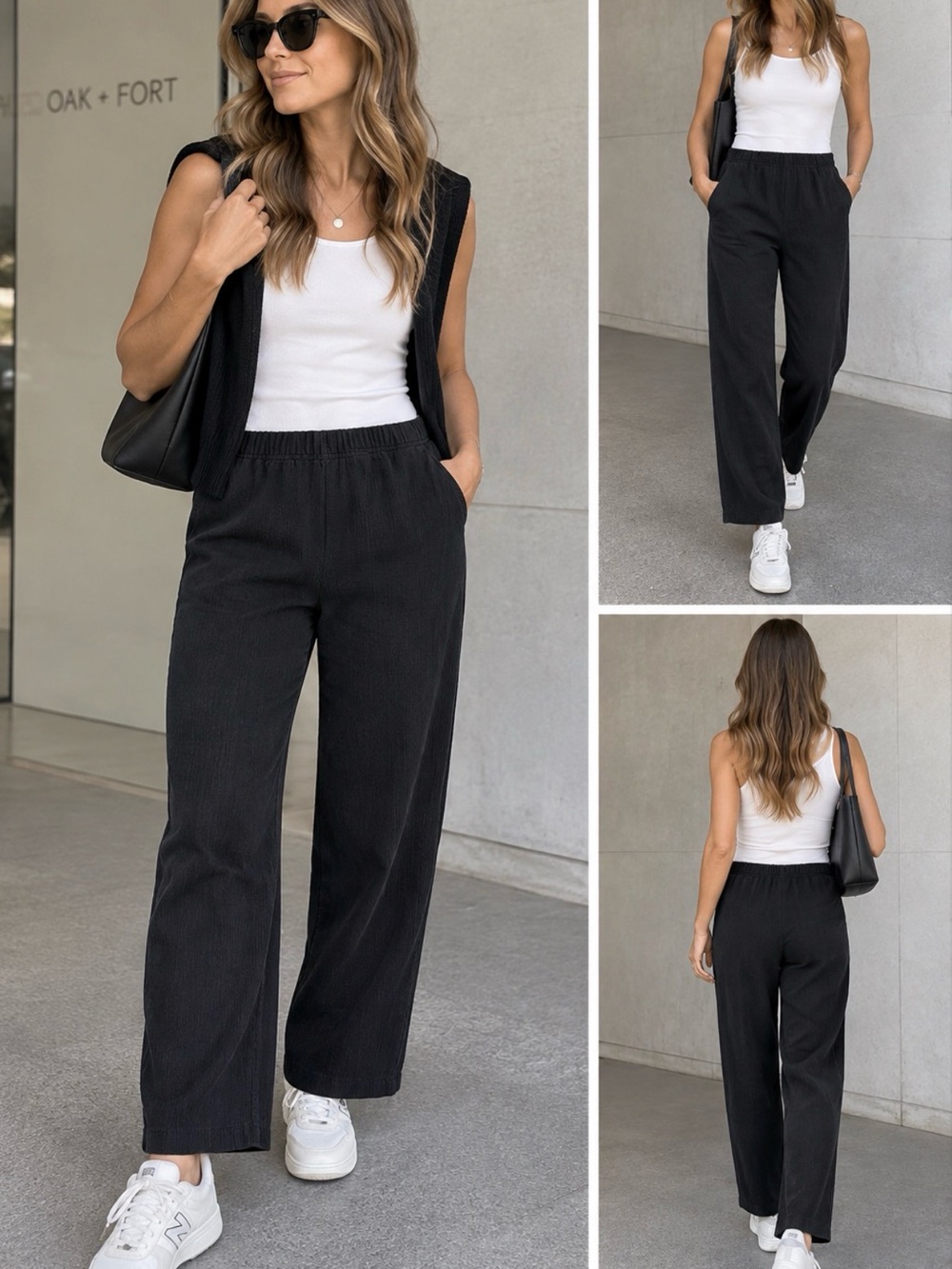 OAK + FORT Black Gauze Wide Leg Pants